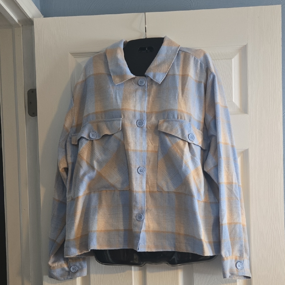 Oppa! Brand Plaid Button Down Shirt - Blue and Tan